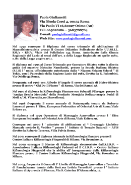 Paola Giulianetti Via Nicola Corsi 4, 00152 Roma Via Paolo VI 16