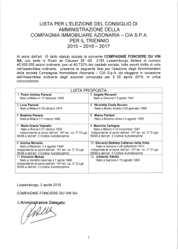 Lista per l`elezione del Consiglio di Amministrazione