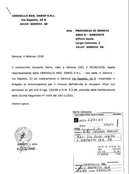 Via Repetto, 33 R 16143 GENOVA Gli Alla PROVINCIA DI GENOVA