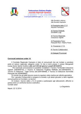 Convocati Selezione Regionale Under 14 per l`allenamento del