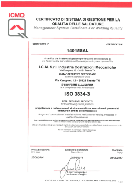 ICMQ CERTIFICATO DI SISTEMA DI GESTIONE PER LA