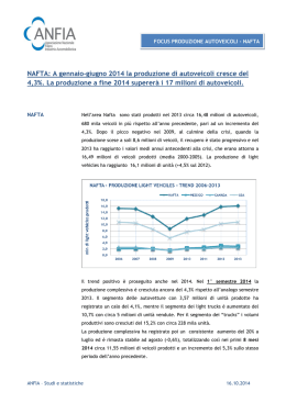 NAFTA: A gennaio-giugno 2014 la produzione di autoveicoli