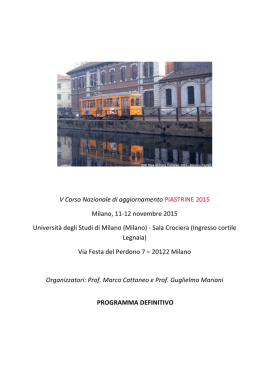 V Corso Nazionale di aggiornamento PIASTRINE 2015 Milano, 11