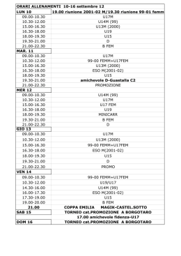 ORARI ALLENAMENTI 10-16 settembre 12