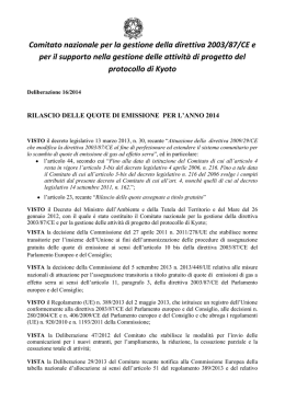 Deliberazione 16/2014 - Rilascio delle quote di emissione per l