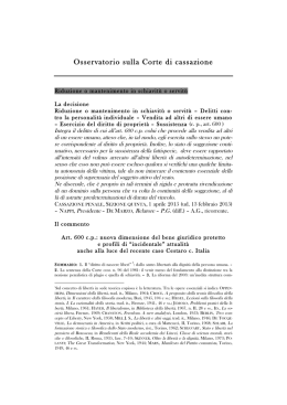 Nota di S. Treglia, Art. 600 c.p.