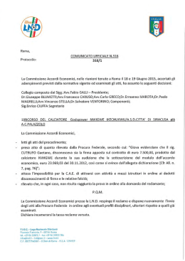 ALLEGATO n.02 COMUNICATO N. 01