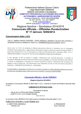 Stagione Sportiva &ndash; Sportsaison 2014/2015 Comunicato