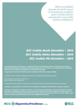 BCC Cedola Reale Dicembre – 2019 BCC Cedola Attiva Dicembre