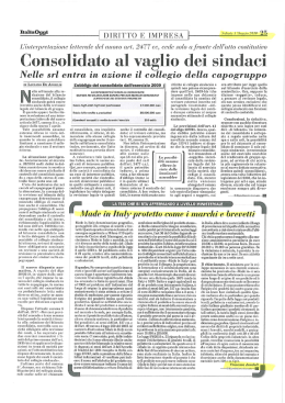 Consolidato al vaglio dei sindaci