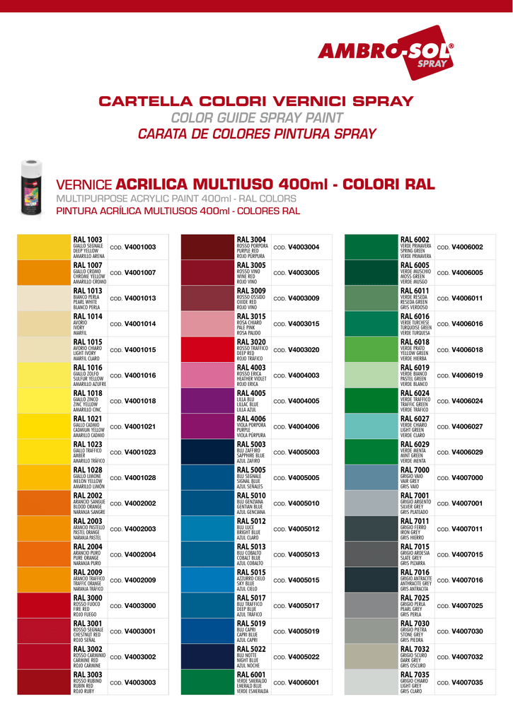 Vernice Acrilica Multiuso 400ml Colori Ral Ambro Sol