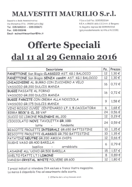 offerte speciali dal 11 al 29 gennaio 2016