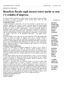 Il Sole 24 Ore &ndash; Beneficio fiscale sugli incassi esteri anche se non c