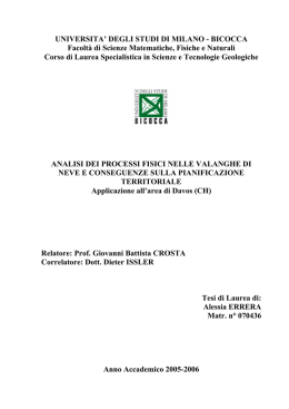 UNIVERSITA` DEGLI STUDI DI MILANO - BICOCCA Facolt&agrave; di