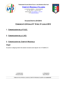 Comunicato Ufficiale n&deg; 10 del 31 Luglio 2012