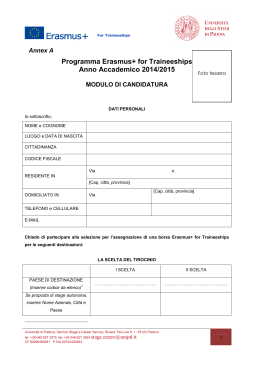 Programma Erasmus+ for Traineeships Anno Accademico 2014/2015