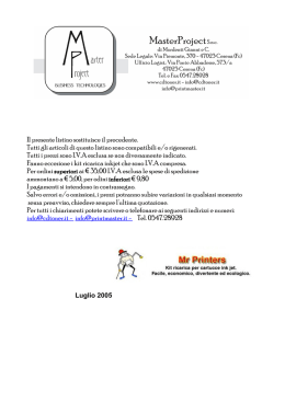 Il presente listino sostituisce il precedente. Tutti gli articoli di
