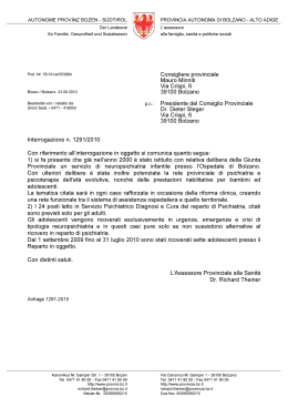 Consigliere provinciale Mauro Minniti Via Crispi, 6 39100 Bolzano