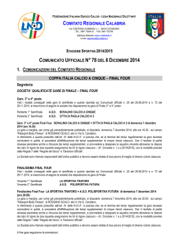 Comunicato Ufficiale n. 78 del 6 Dicembre 2014
