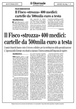 Il Fisco «strozza» 400 medici: cartelle da 500mila euro a testa