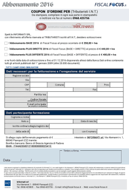 Coupon abbonamenti per i Tributaristi INT