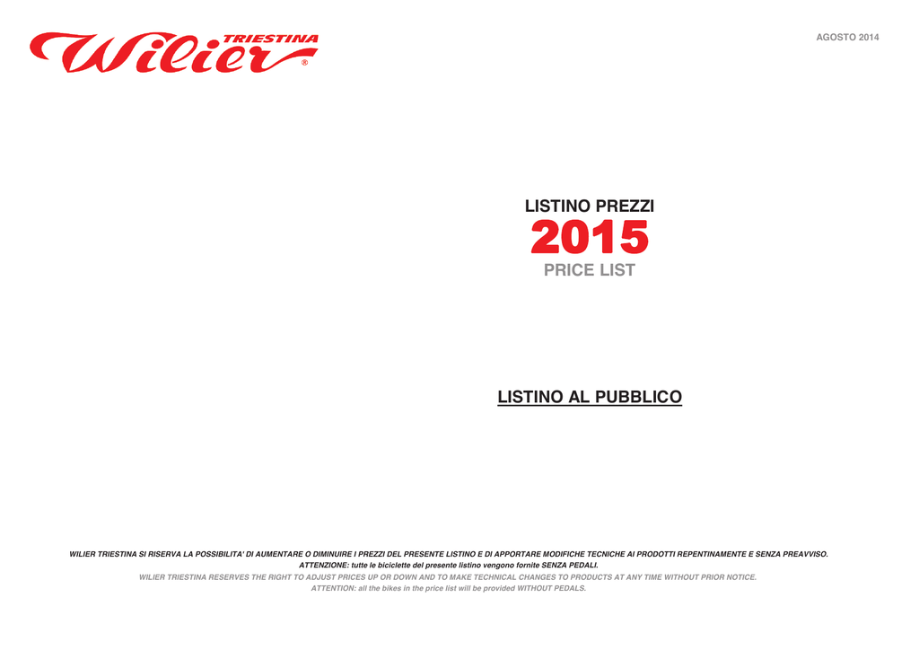 LISTINO PREZZI PRICE LIST LISTINO AL PUBBLICO