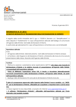 NUOVI MODI DI TRASMISSIONE DICHIARAZIONE DI INTENTO