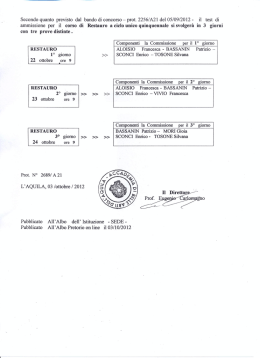 Secondo quanto previsto dal bando di concorso*prot. 2256/A21 del