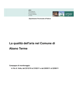 La qualit&agrave; dell`aria nel Comune di Abano Terme