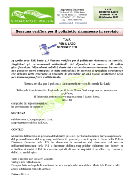 Nessuna verifica per il poliziotto riammesso in servizio