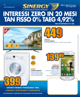 INTERESSI zERo IN 20 mESI TaN fISSo 0% TaEg 4,92%
