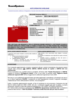 NOTE OPERATIVE DI RELEASE Integrazione alla