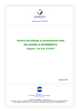 Relazione di riferimento DMD 272/14 Sanofi Brindisi