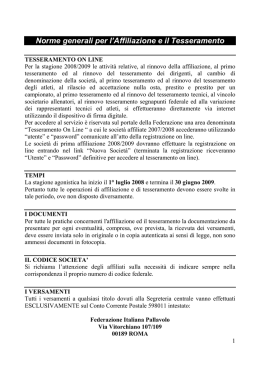 Norme generali per l`Affiliazione e il Tesseramento
