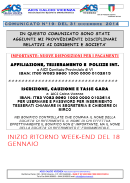 INIZIO RITORNO WEEK-END DEL 18 GENNAIO