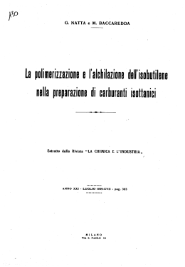 La polimerizzazione e l`alchilazione dell`isobutilene