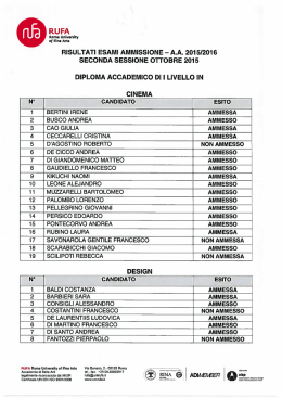 RISULTATI ESAMI AMMISSIONE - A.A. 2015/2016