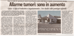 Tribuna 31 gennaio 2010 Tumori in aumento