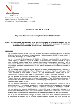 Definizione per l`esercizio 2014 dei limiti di spesa e