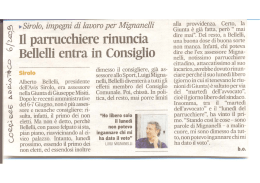 Il parrucchiere rinuncia Bellelli entra in Consiglio