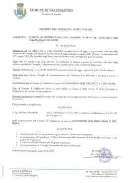 Decreto nomina rappresentanti del Comune in seno al Consorzio