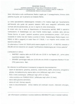 Nota informativa Ambulatorio Diabetologia della