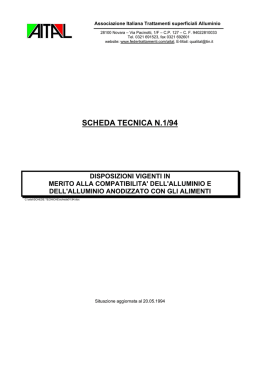 Scheda tecnica valori contatto Alimenti