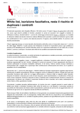 White list, iscrizione facoltativa, resta il rischio di duplicare i controlli