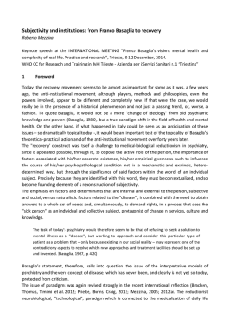 Subjectivity and institutions: from Franco Basaglia to recovery