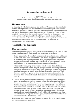 OA – A researcher`s viewpoint - UTas ePrints