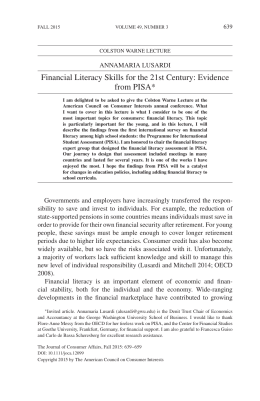 Financial Literacy Skills for the 21st Century: Evidence from PISA