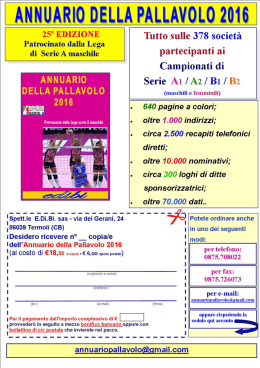 Ordinazione - Annuario della Pallavolo | Edibi