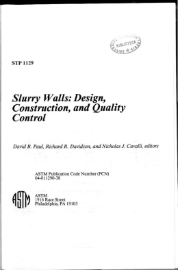 Slurry W alls: Design, Construction, and Quality Contro/