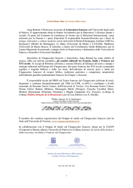Curriculum vitae (in forma abbreviata) Anna Bettoni &egrave;